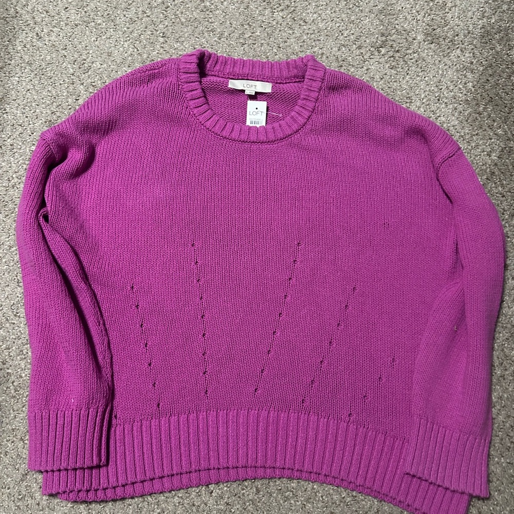 LOFT Fuchsia Crew Neck Sweater - Picture 3 of 3